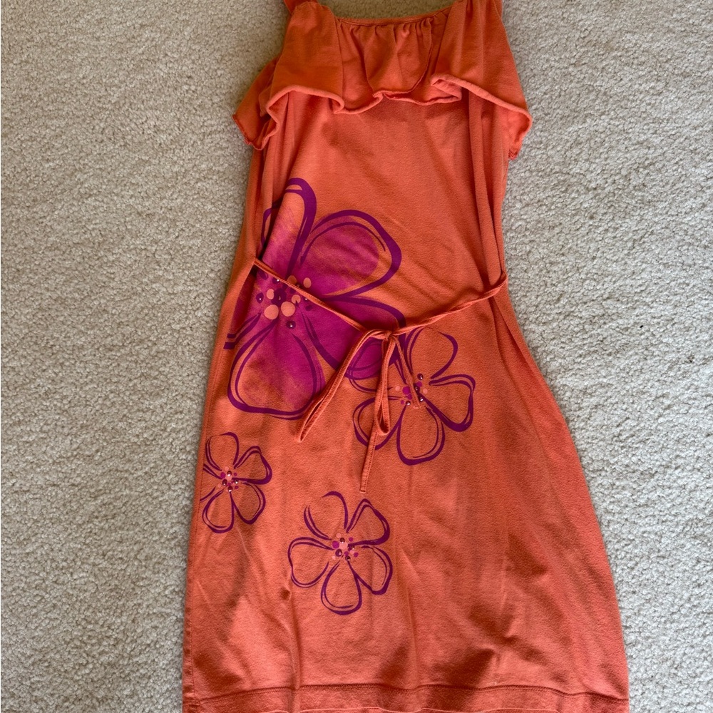 Girls’ Orange Floral Dress with Purple Accents